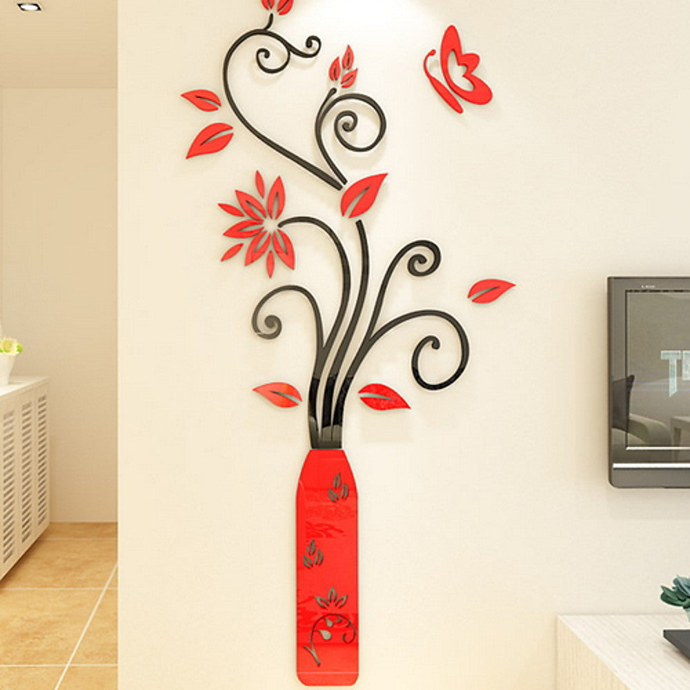 Red Vase With Flowers Decorative Wall Sticker Decal