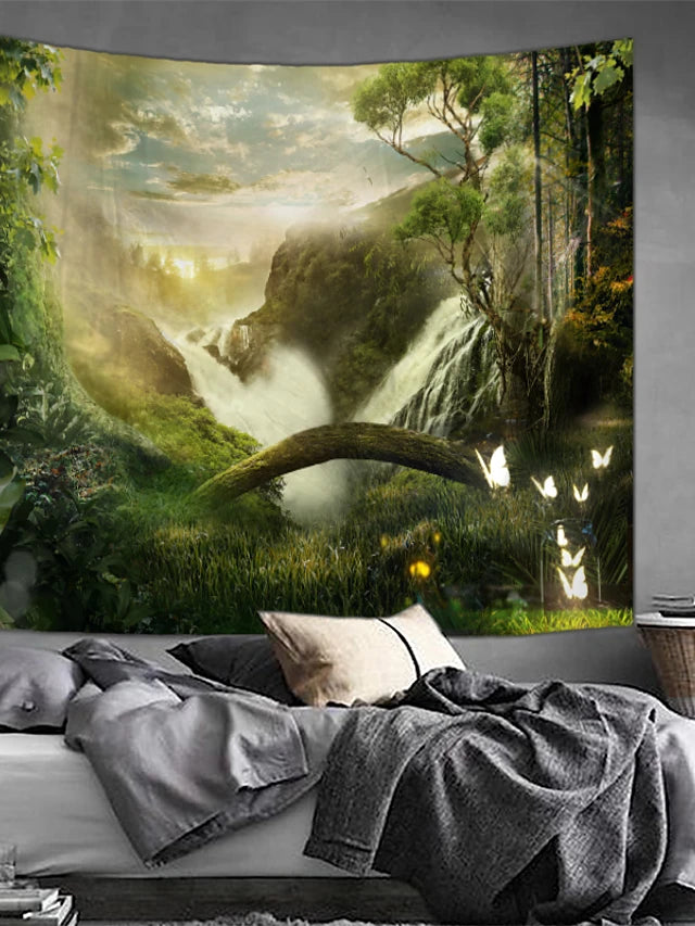 Waterfall Green forest Theme Tapestry Wall Decor