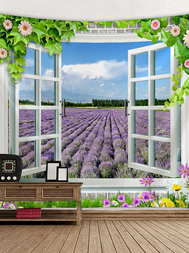 Lavender Floral Field Theme Tapestry Decor