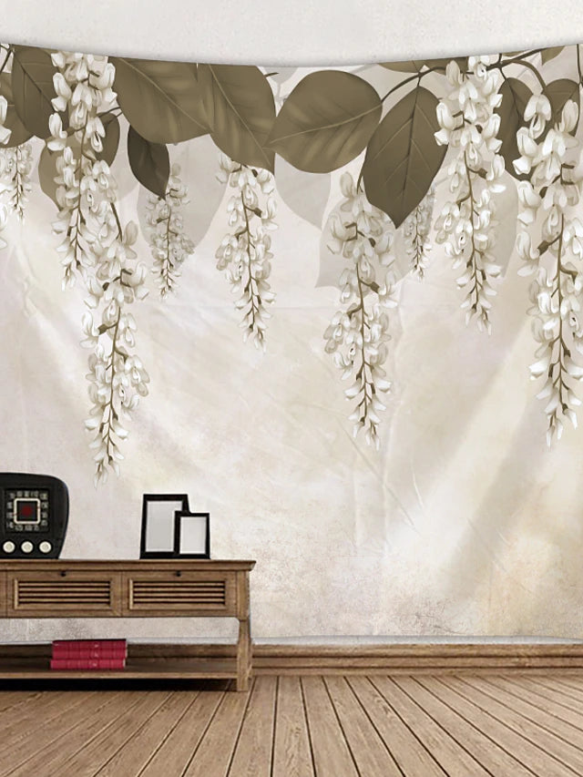 White Flowers Theme Tapestry Wall Decor