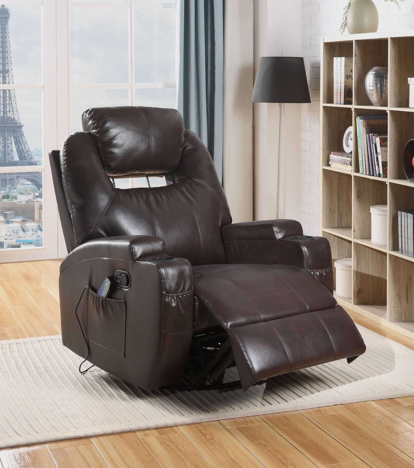 34" X 37" X 41" Brown Bonded Leather Match Swivel Rocker Recliner With Massage - Living Room > Seating Options > Recliners - $1416.99