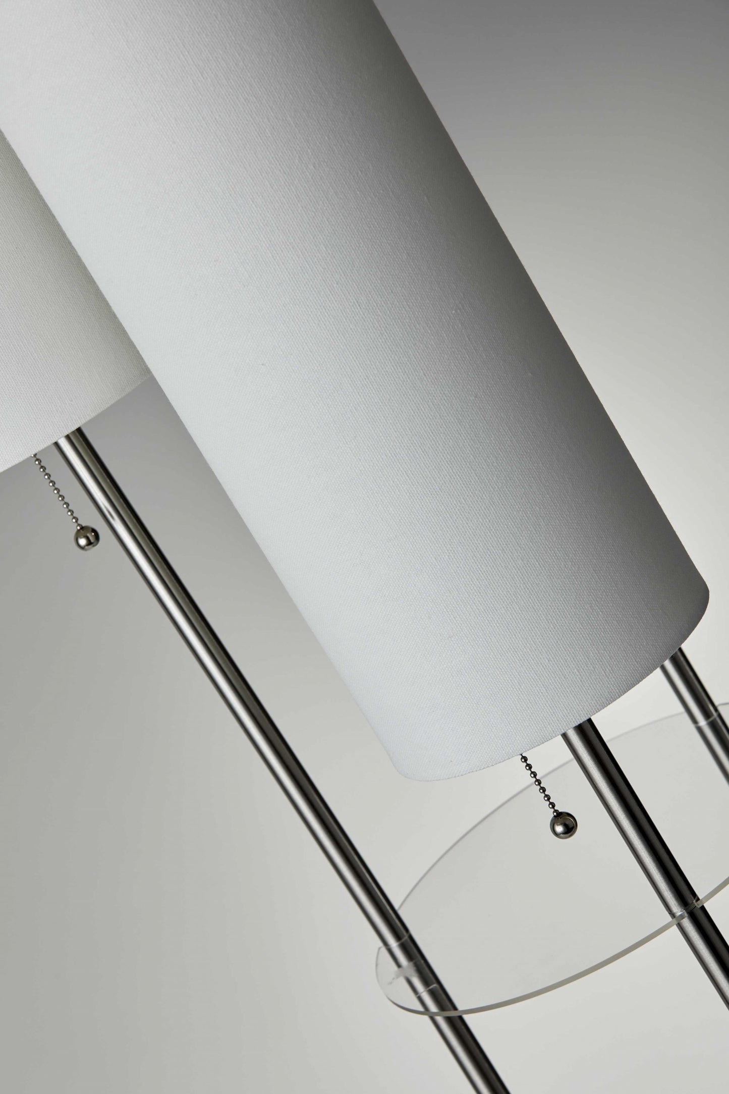 Three Light Floor Lamp in Brushed Steel with Two Clear Storage Shelves - Lighting > Floor Lamps - $250.99