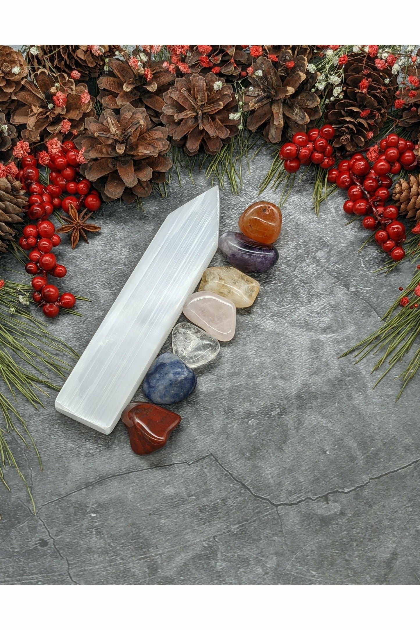 7 Chakra Crystal Set with Selenite Charging Tray