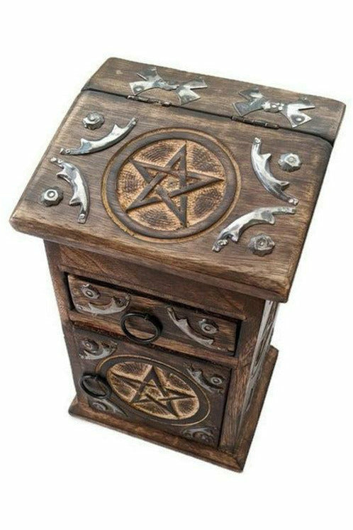Wood herb chest with cabinet, drawer and lift top