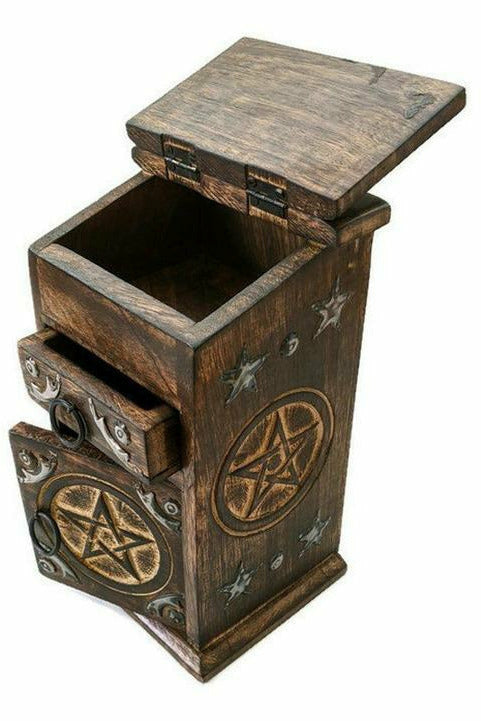 Wood herb chest with cabinet, drawer and lift top