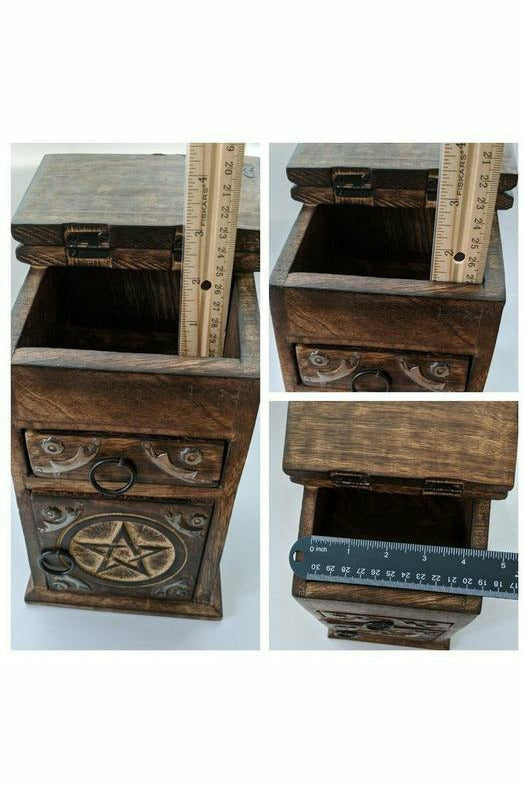 Wood herb chest with cabinet, drawer and lift top