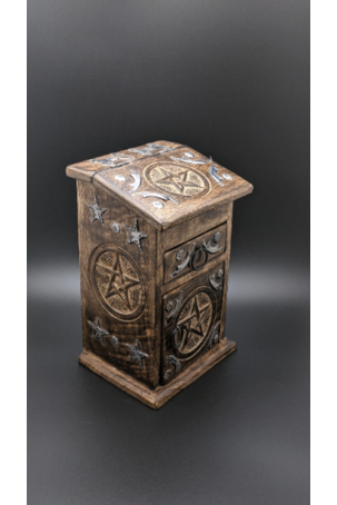 Wood herb chest with cabinet, drawer and lift top