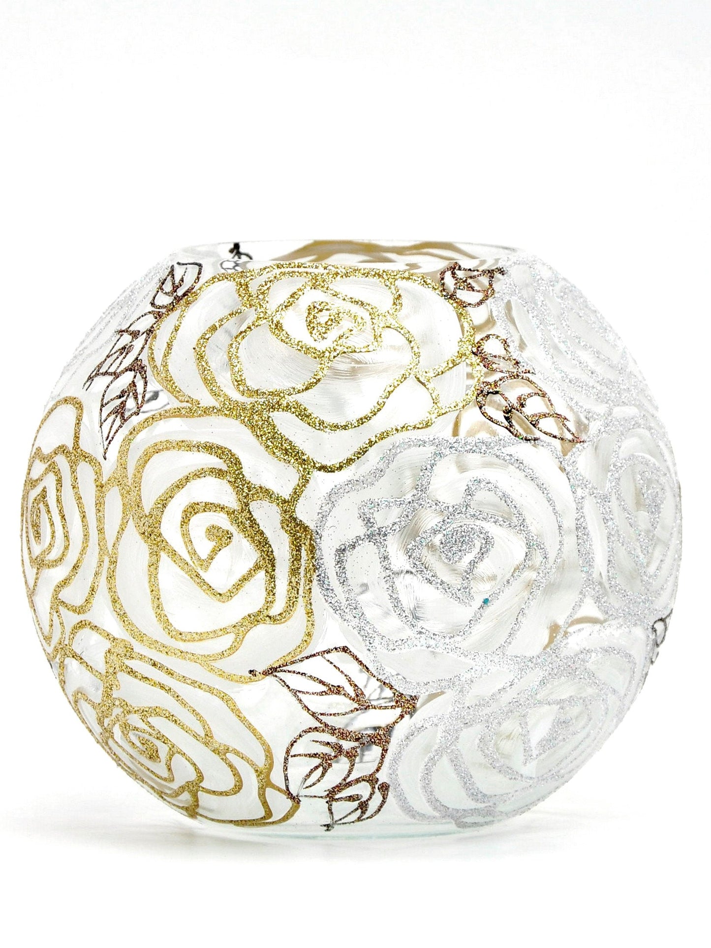Glass Vase Gold Roses Bubble - Candle Holder
