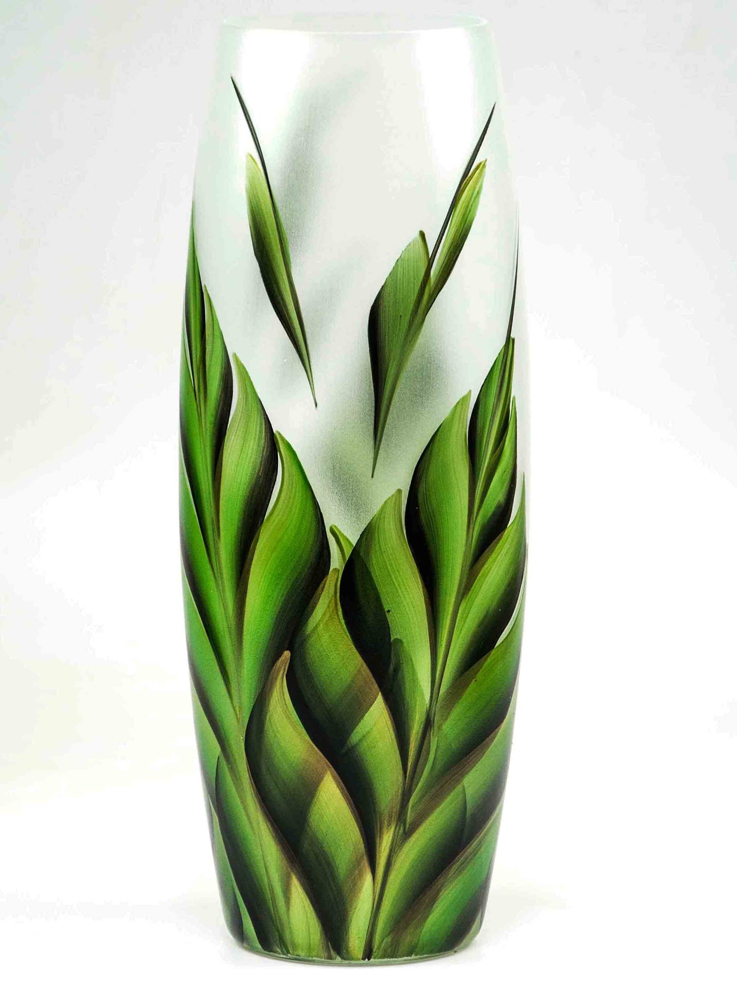 Tropical leaves | Ikebana Floor Vase | Large Handpainted Glass Vase for Flowers | Room Decor | Floor Vase 16 inch