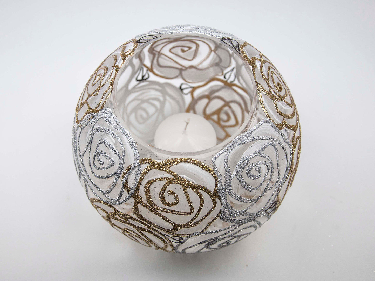 Glass Vase Gold Roses Bubble - Candle Holder