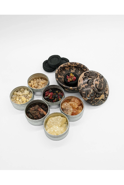 Resin incense gift set with om soapstone incense holder