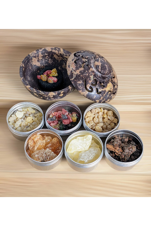 Resin incense gift set with om soapstone incense holder