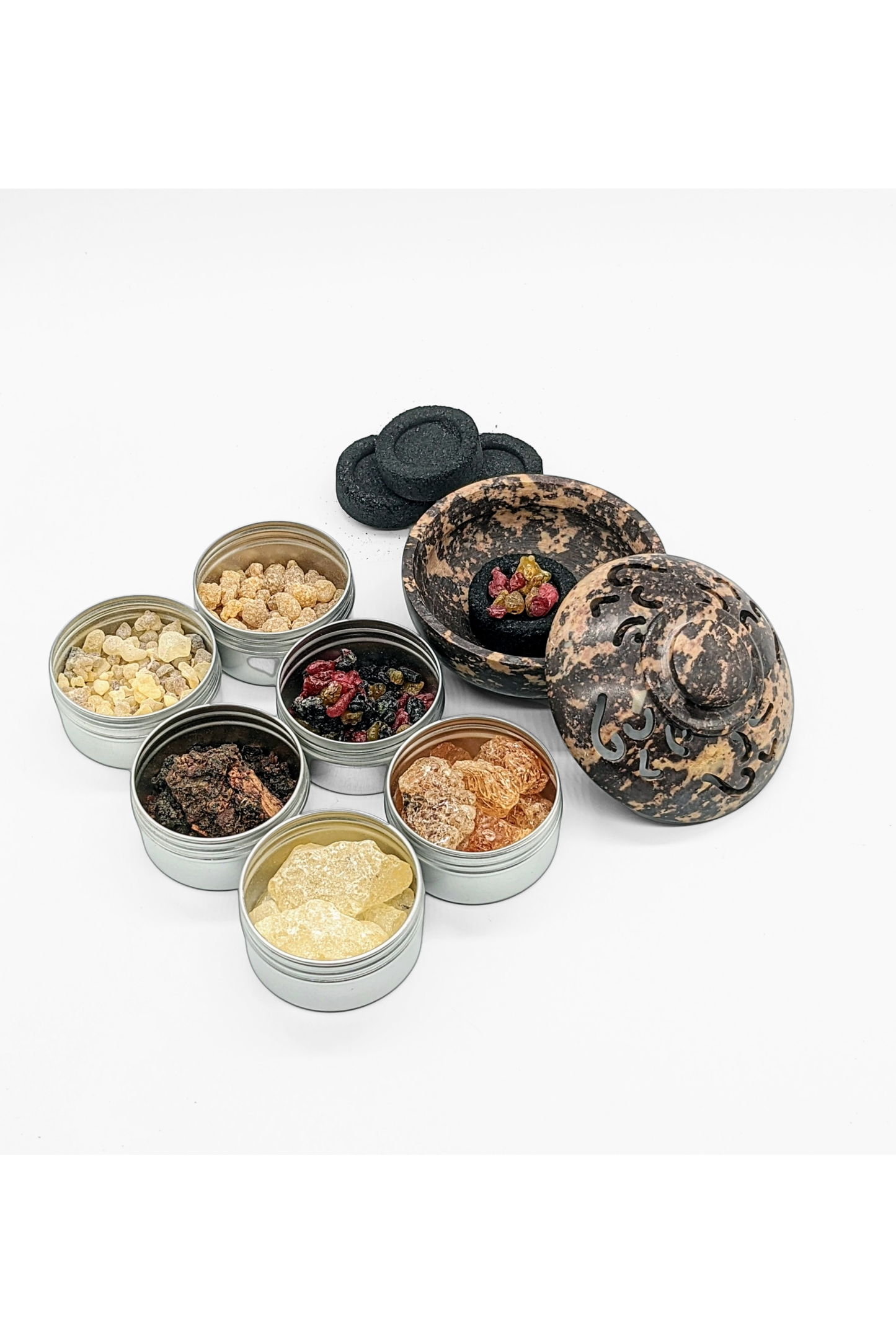 Resin incense gift set with om soapstone incense holder