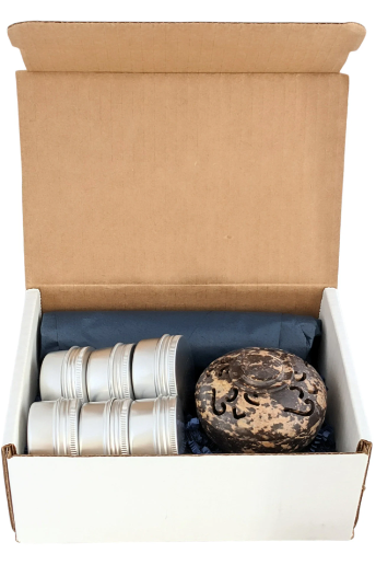 Resin incense gift set with om soapstone incense holder