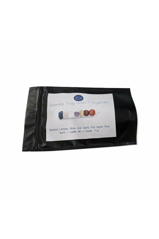 7 Chakra crystals set with selenite charging tray
