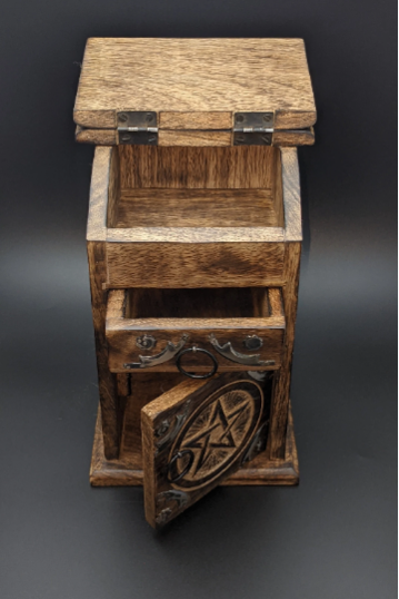 Wood herb chest with cabinet, drawer and lift top