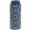 Cylinder Vase Blue Ceramic Geometric Pattern