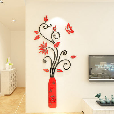 Red Vase With Flowers Decorative Wall Sticker Decal