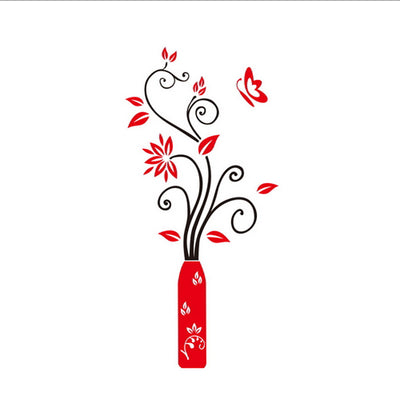 Red Vase With Flowers Decorative Wall Sticker Decal