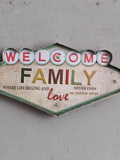 Welcome Family Quote - Metal Hanging Plaque Wall Decor
