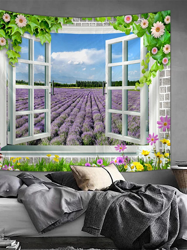 lavender flower tapestry Lavender Floral Field Theme Tapestry Decor