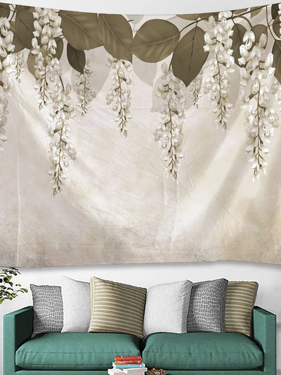 White Flowers Theme Tapestry Wall Decor