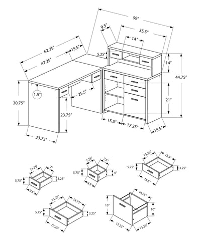 Black & Grey Particle Board Hollow Core Computer Desk, 59" x 62.75" x 44.75"