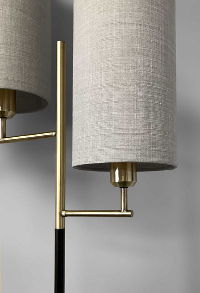 Two Light Floor Lamp Antique Brass Metal Tripod Base with Matte Black Accent and Tall Natural Fabric Shade - Lighting > Floor Lamps - $368.99