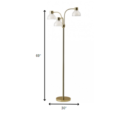 Three Light Floor Lamp in Lustrous Gold Finish With Frosted Inner Shades - Adjustable - Lighting > Floor Lamps - $147.99