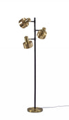 Three Light Floor Lamp with Matte Black Pole and Adjustable Antique Brass Metal Shades - Lighting > Novelty Lamps - $368.99
