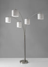 Five Light Floor Lamp Brushed Steel Arc Arms and Petite White Drum Shades - Lighting > Novelty Lamps - $544.99