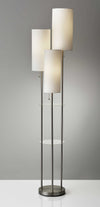 Three Light Floor Lamp in Brushed Steel with Two Clear Storage Shelves - Lighting > Floor Lamps - $250.99