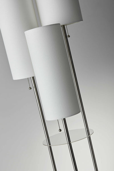 Three Light Floor Lamp in Brushed Steel with Two Clear Storage Shelves - Lighting > Floor Lamps - $250.99