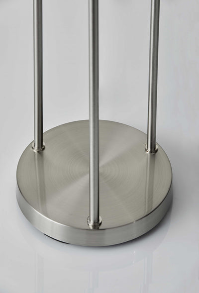 Three Light Floor Lamp in Brushed Steel with Two Clear Storage Shelves - Lighting > Floor Lamps - $250.99