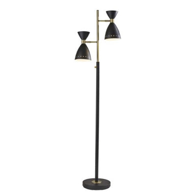 Two Light Brass Cinch Floor Lamp in Black Metal - Lighting > Novelty Lamps - $280.99