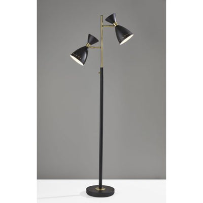 Two Light Brass Cinch Floor Lamp in Black Metal - Lighting > Novelty Lamps - $280.99