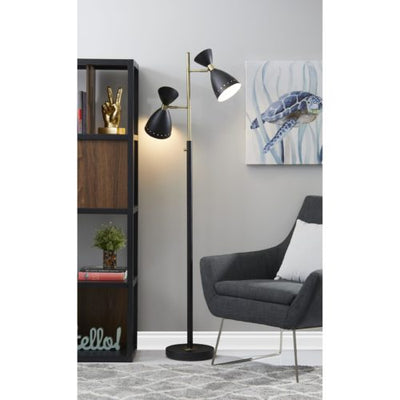 Two Light Brass Cinch Floor Lamp in Black Metal - Lighting > Novelty Lamps - $280.99