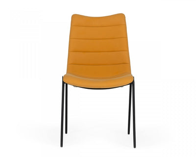 Set of Two Tan Faux Leather Industrial Dining Chairs