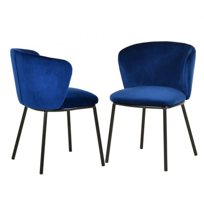 Set of Two Royal Blue Velvet and Black Modern Dining Chairss