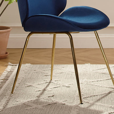 Gold and Blue Velvet Shell Shape Dining or Side Chair