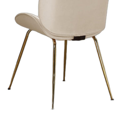 Set of Two Gold and Beige Velvet Shell Shape Dining Chairs