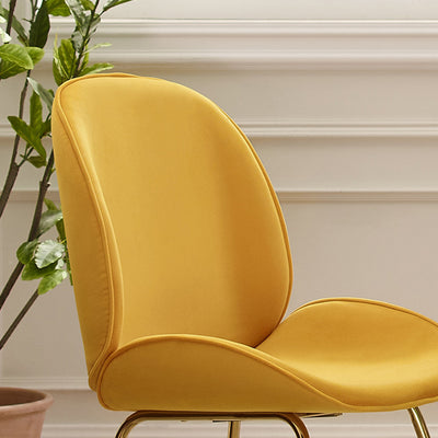 Set of Two Gold and Yellow Velvet Shell Shape Dining Chairs