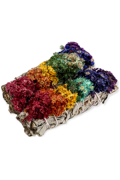 7 Color Mullein flower & white Sage smudge stick