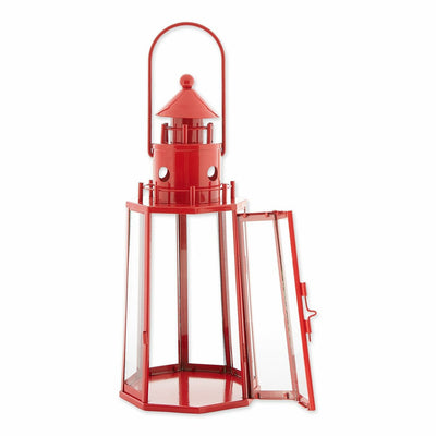 Candle Lantern - Red Metal Lighthouse