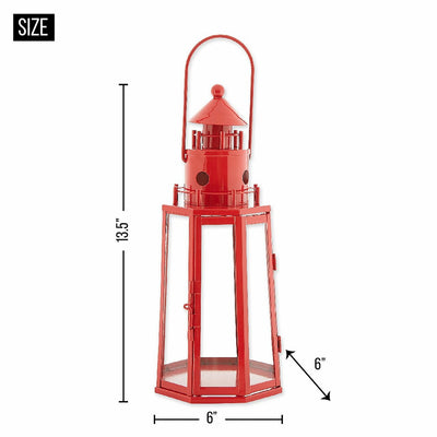 Candle Lantern - Red Metal Lighthouse