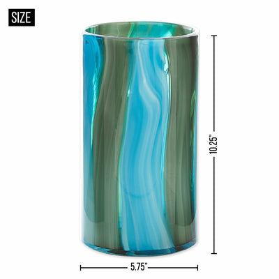 Blue Swirls Cylinder Glass Vase - 10 inches