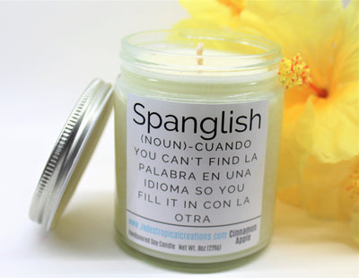 Natural Soy Scented Candle - Spanglish Spanish - Funny