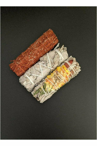 3 pc Smudge Sticks Variety Pack - Dragon's blood, White sage, dried flower