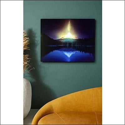 Canvas Wall Art - Blue Lake Mountain LED - LED Framed Canvas Painting - $181.99