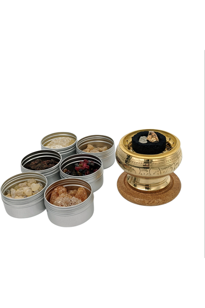 Resin incense kit with brass incense burner